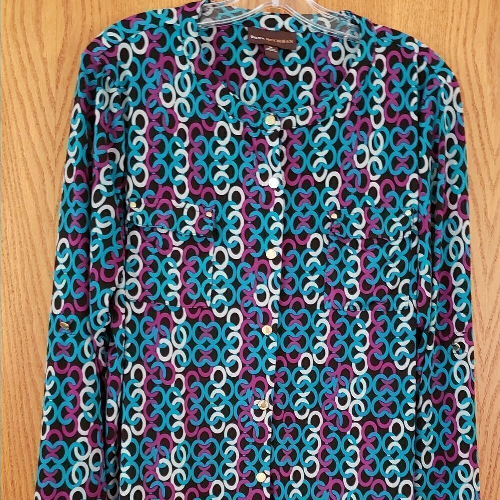Dana Buchman Blue Purple Chain Link Blouse Sz XL